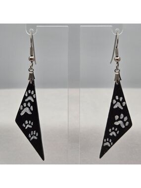 ✨2/$10✨ Handmade Black Wooden Triangle Earrings w/ White Paw Print Design